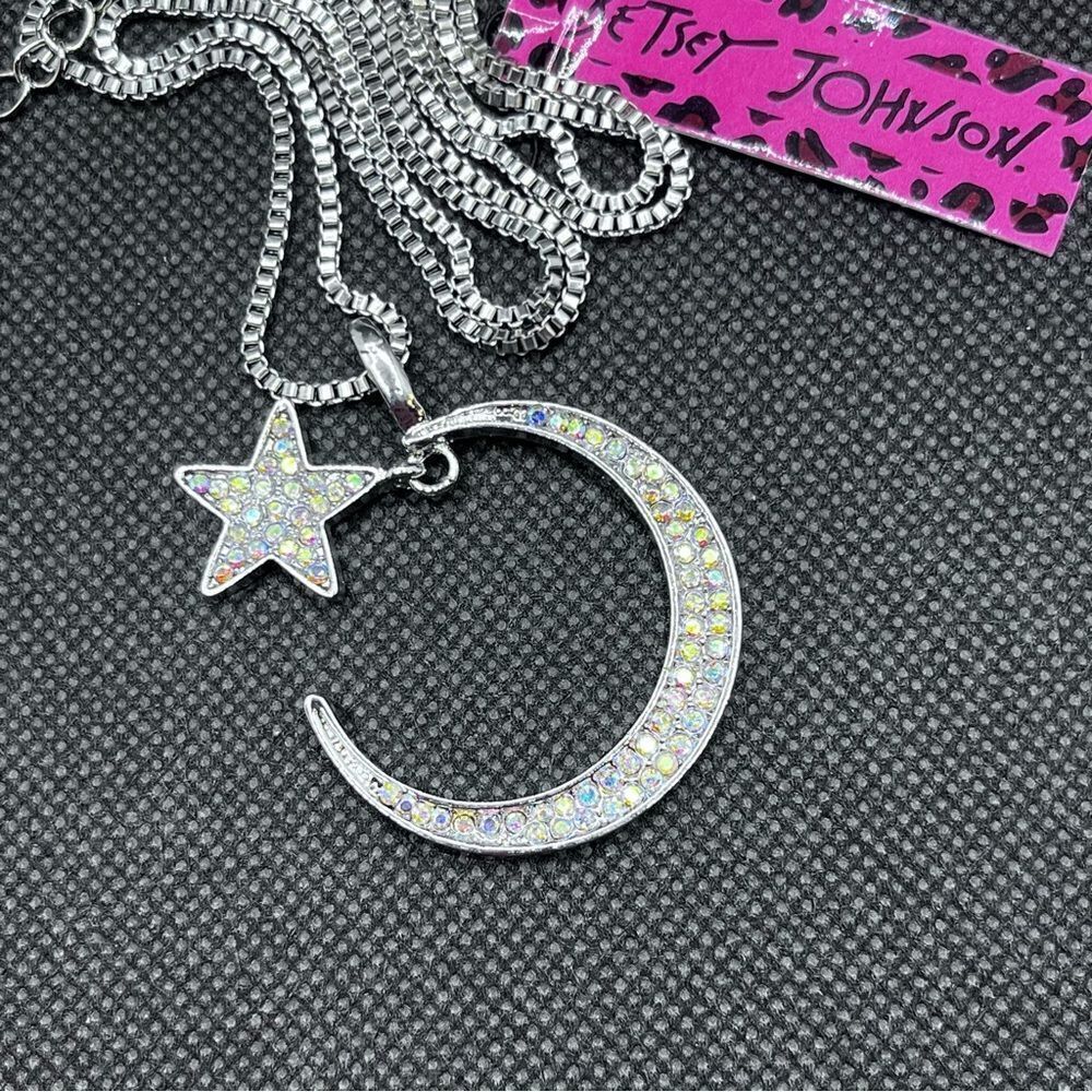 NECKLACE! Betsey Johnson Moon & Star AB Crystal Pendant BNWT Unique & Beautiful - Picture 4 of 5